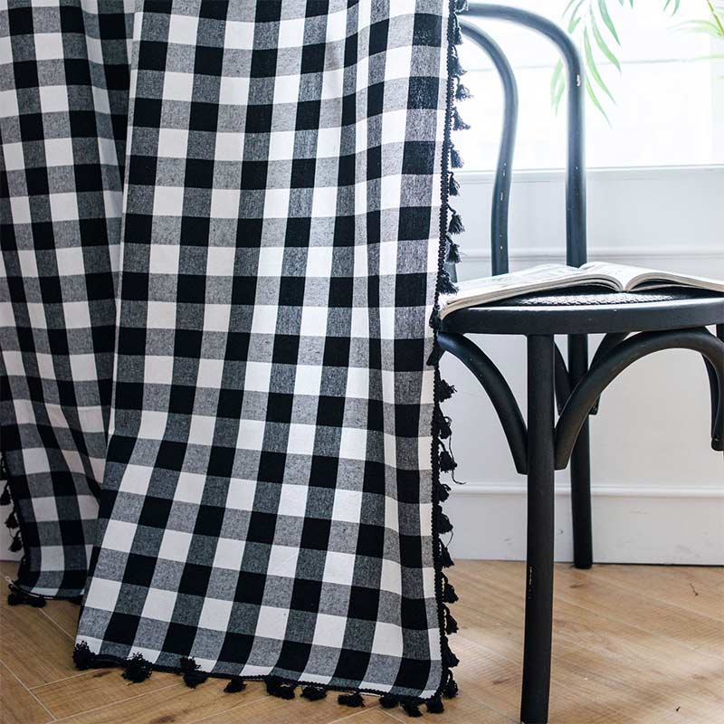Rynx | Black & White Checked Cotton-Linen Curtain
