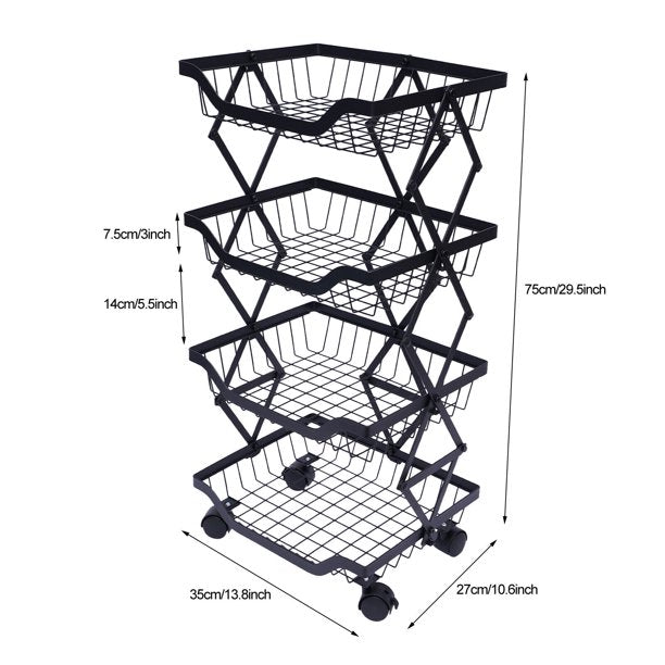Rynx | Roll cart stackable fruit vegetable basket storage shelf 4 tiers