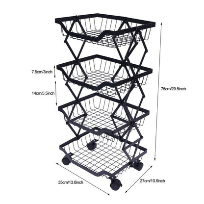 Rynx | Roll cart stackable fruit vegetable basket storage shelf 4 tiers