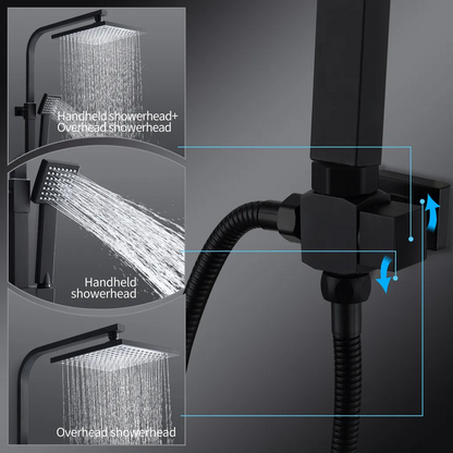 Rynx | Shower system Black Rain shower Shower set without faucet with overhead shower Hand shower Shower column Shower system with diverter angular Shower column for bathroom, black