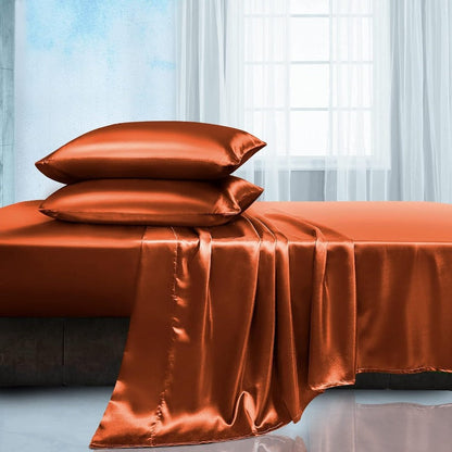 Rynx | Soft Silk Satin Sheet Set, Luxury Bedding Set (1 Satin Fitted Sheet with Elastic, 1 Satin Flat Sheet, 2 Satin Pillowcases (Twin/1 Pillowcase)