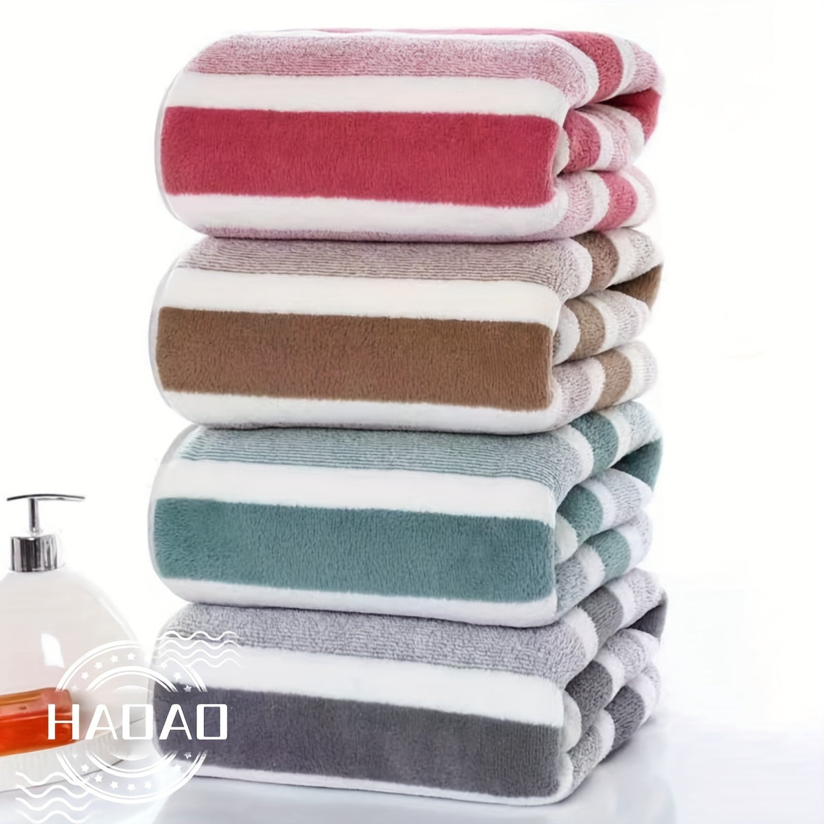 Rynx | 4 Piece Luxurious Striped Bath Towel Set - Ultra-Absorbent, Quick-Drying, Super Soft, Skin-Friendly - Ideal for Home Bathroom and Daily Showering Needs