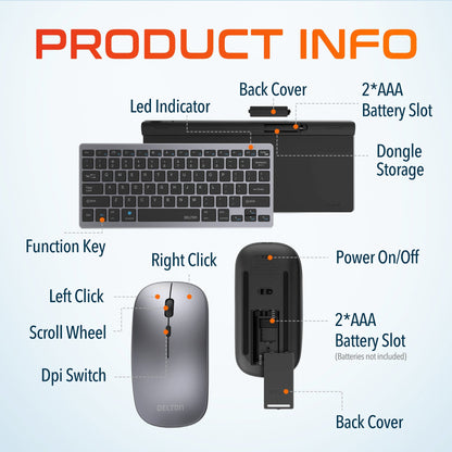 Rynx | Delton N35 Wireless Keyboard and Mouse, Bluetooth Keyboard Mouse Combo Automatic Pairing USB Dongle