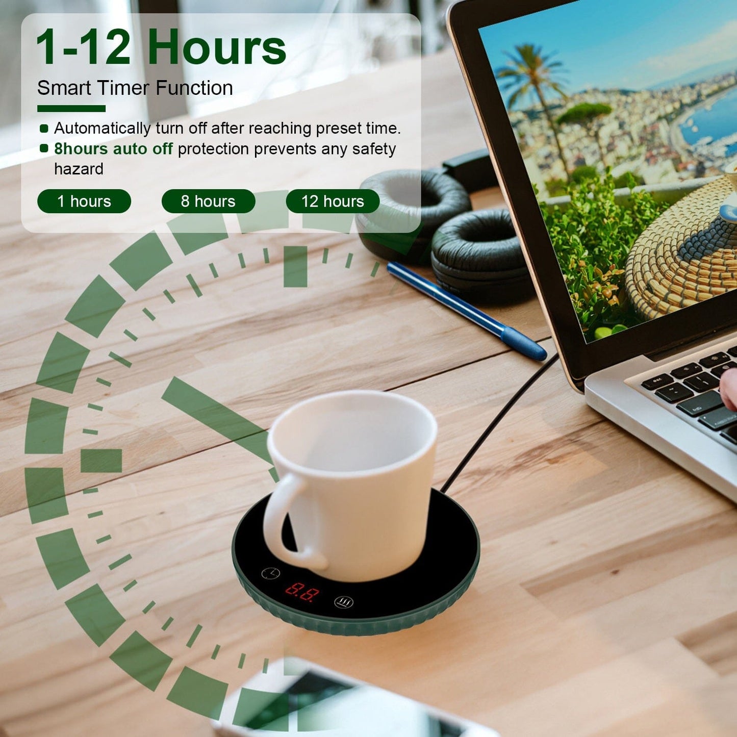 Rynx | Desk Electric Cup Warmer Automatic Overheat Protection Smart Timer Setting
