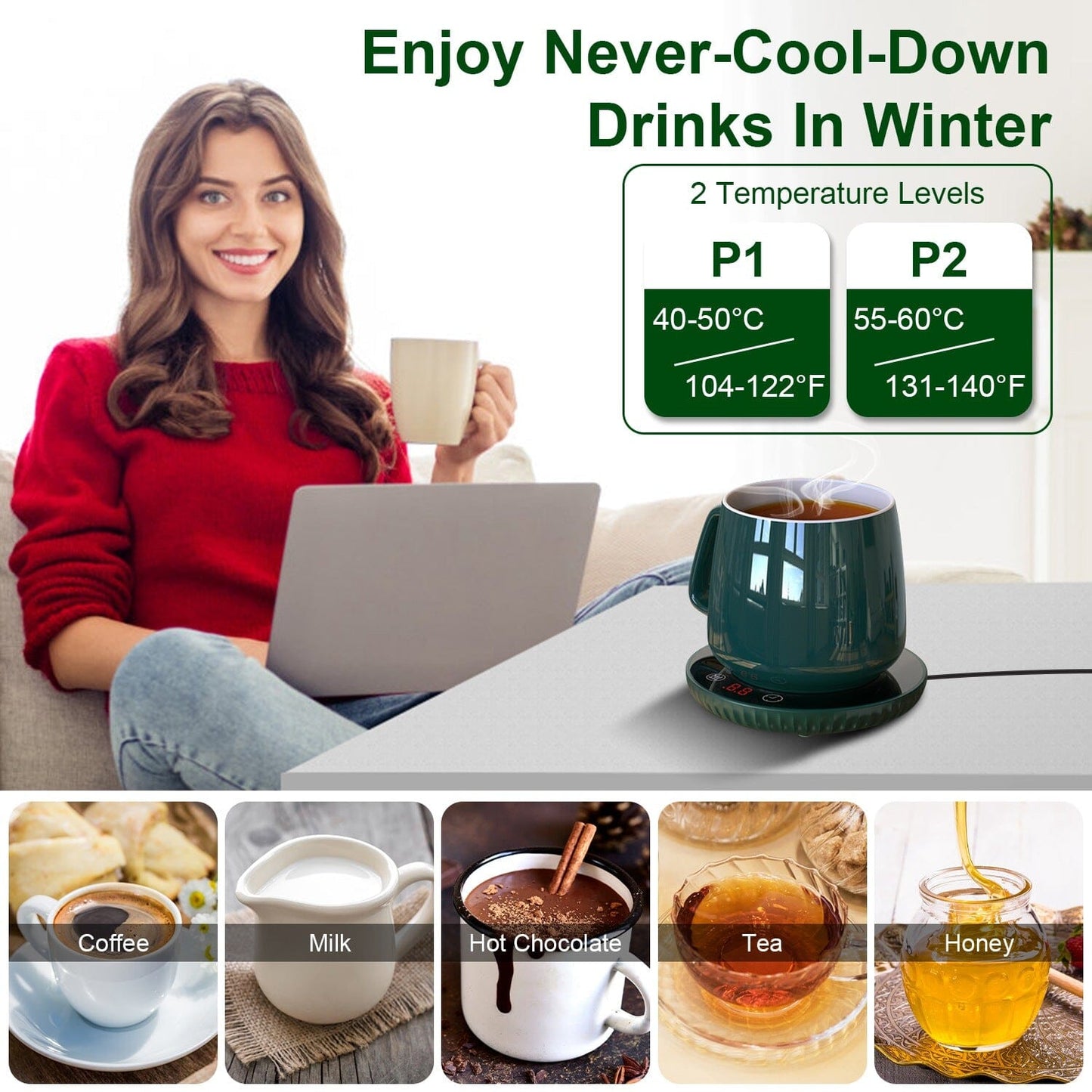 Rynx | Desk Electric Cup Warmer Automatic Overheat Protection Smart Timer Setting
