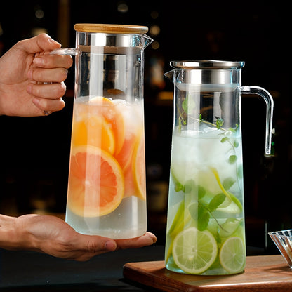 Rynx | Water Pitcher with Lid – 37.1oz/54.1oz Heavy Duty Drink Pitcher – Stainless Steel or Wooden Lid – Ideal for Juice, Bubble Tea, Summer Drinks – Kitchen and Home
