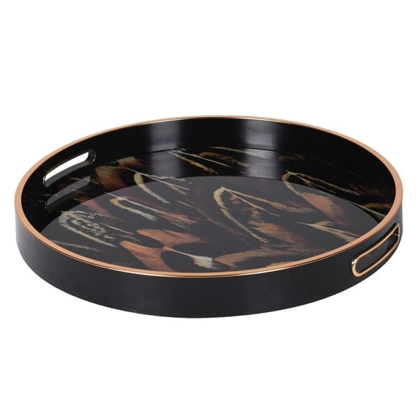 Rynx | Doppio Black, Gold & Rust Feather Effect Round Decorative Plate