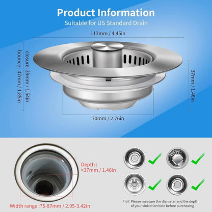 Rynx | Stainless Steel Pop-Up No-Odor Drain Filter