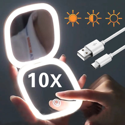 RYNX | Mini Led 10X Magnification Cosmetic Mirror With Different Light Settings, Usb Rechargeable