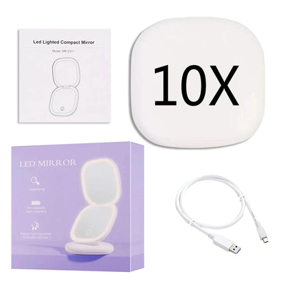 RYNX | Mini Led 10X Magnification Cosmetic Mirror With Different Light Settings, Usb Rechargeable