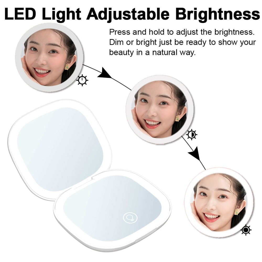 RYNX | Mini Led 10X Magnification Cosmetic Mirror With Different Light Settings, Usb Rechargeable