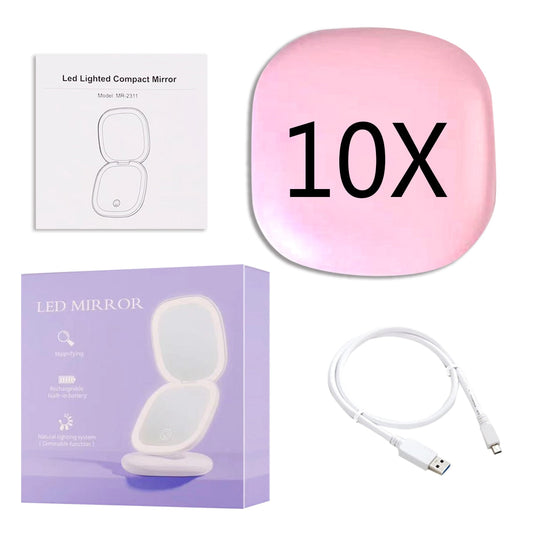RYNX | Mini Led 10X Magnification Cosmetic Mirror With Different Light Settings, Usb Rechargeable