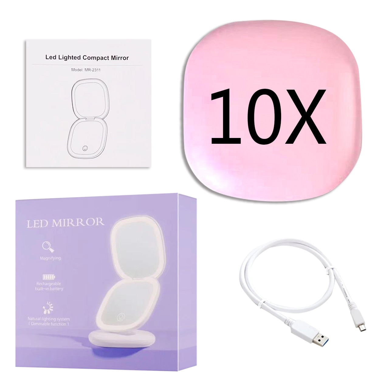 RYNX | Mini Led 10X Magnification Cosmetic Mirror With Different Light Settings, Usb Rechargeable