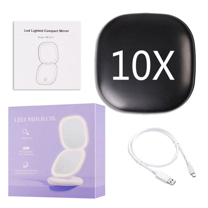 RYNX | Mini Led 10X Magnification Cosmetic Mirror With Different Light Settings, Usb Rechargeable