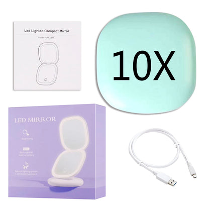 RYNX | Mini Led 10X Magnification Cosmetic Mirror With Different Light Settings, Usb Rechargeable