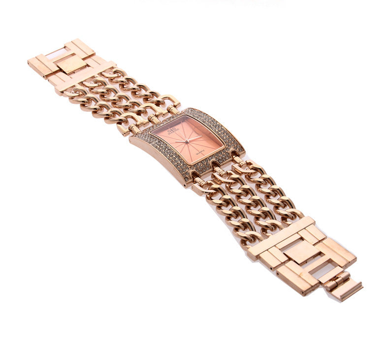 Rynx | Women's quartz watch with diamonds three links gold and rhinestone