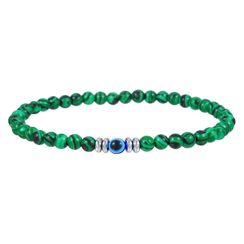 RYNX | Made 4mm Natural Stone Bracelet with Evil Eye - Thor Edition for Men Malachite