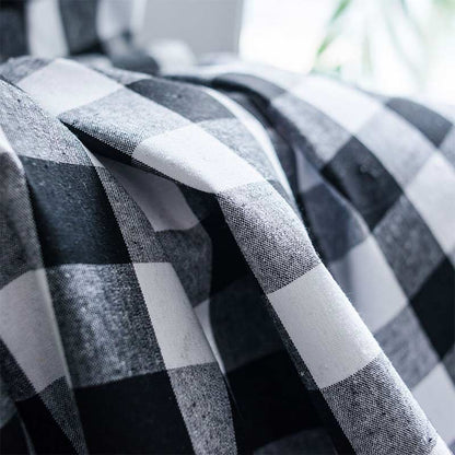 Rynx | Black & White Checked Cotton-Linen Curtain