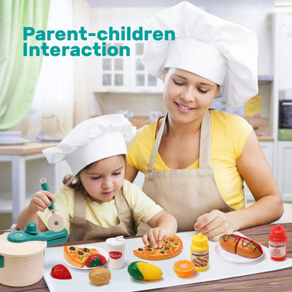 Rynx | 40PCS Kids Kitchen Pretend Play Toy Chef Set with Pots and Pans Kitchen Equipment Cutting Play Food Amazing Gift for Toddlers Boys Girls Indoor Play