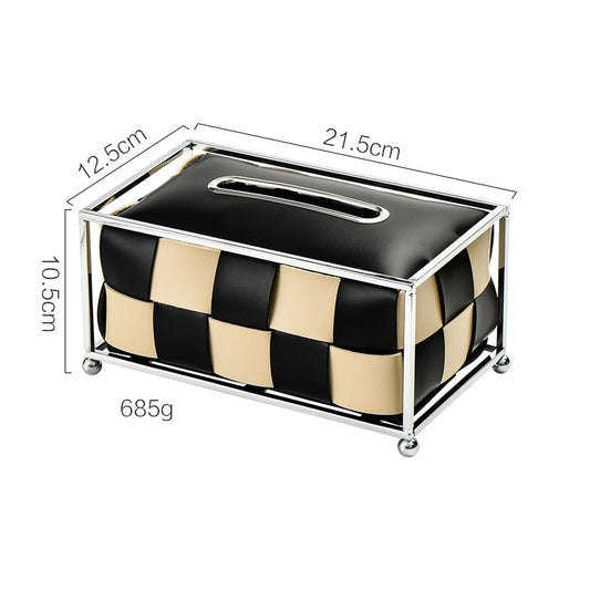 Rynx | light luxury style wrought iron leather chessboard tissue box living room woven paper box restaurant tissue storage box