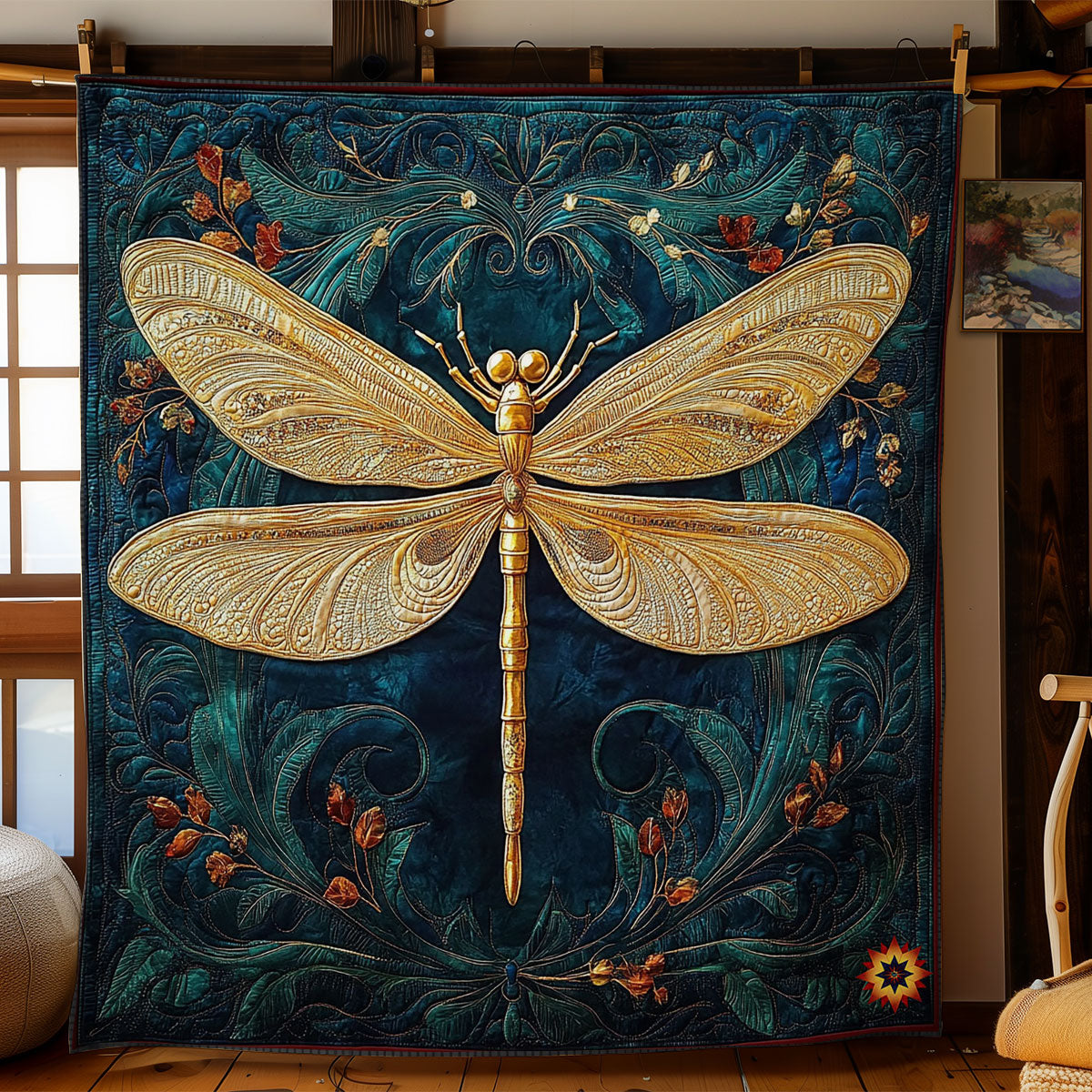 Rynx | Abstract Gold Dragonfly Quilt