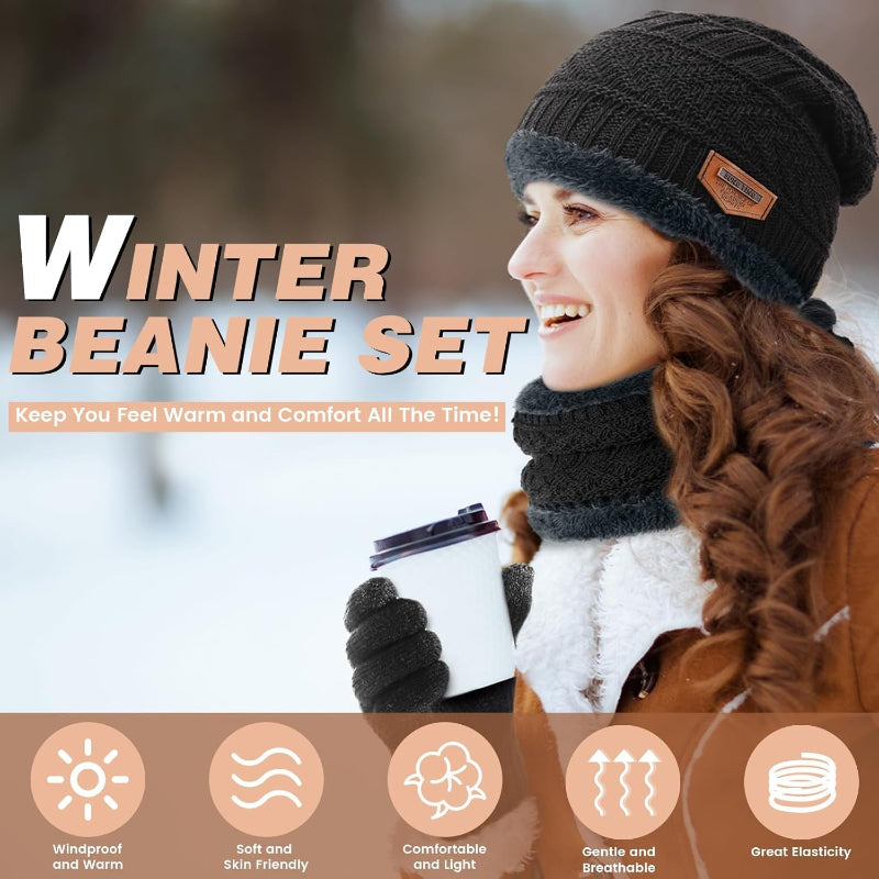 Rynx | Winter hat Beanie scarf gloves set with fleece lining for men and women