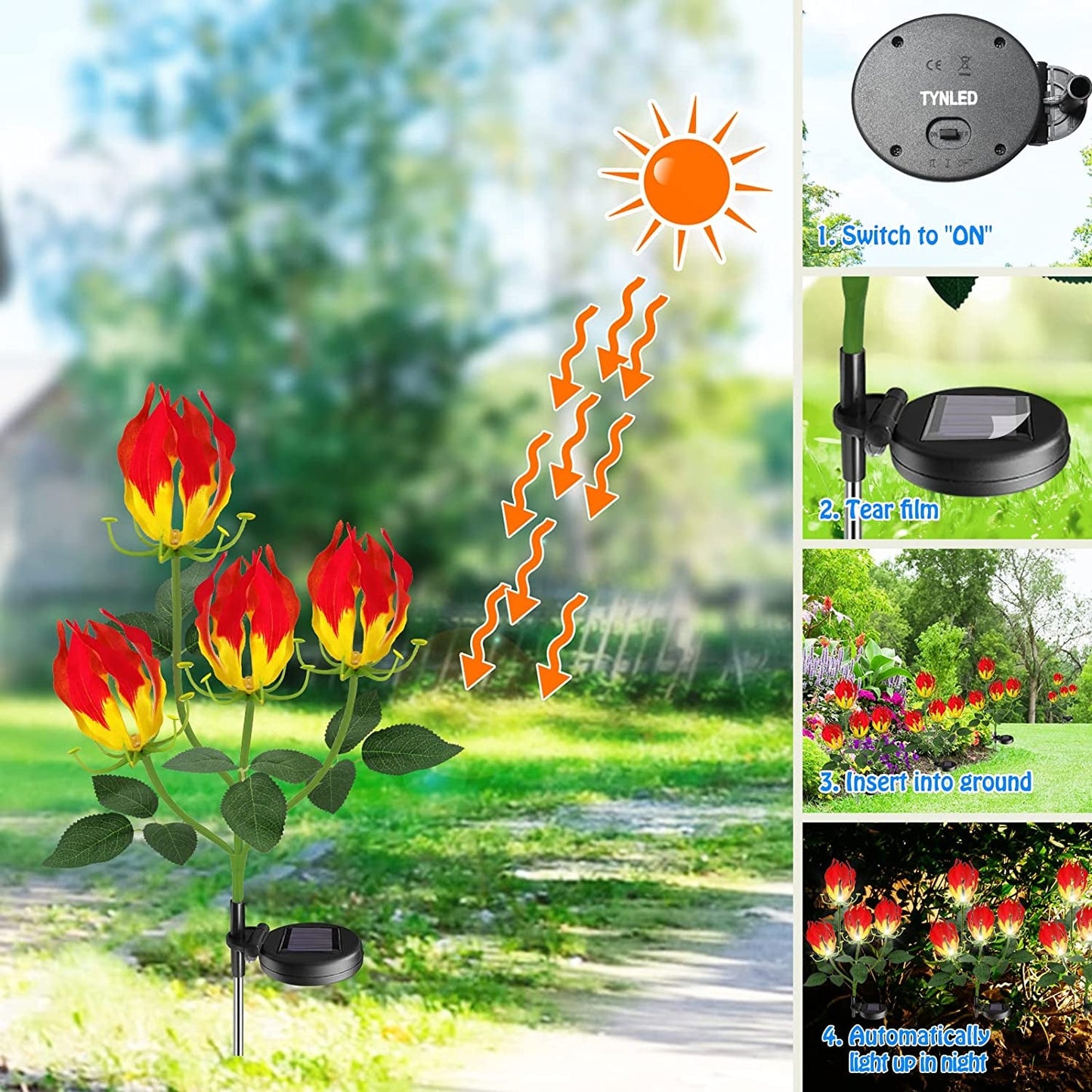 Rynx | Solhage Light, Latest Version Garland Lily Sunflower Light Outdoor Solar Powered Stake Decorative Lights for Garden, Pathway, Patio, Front Yard Outdoor Decoration