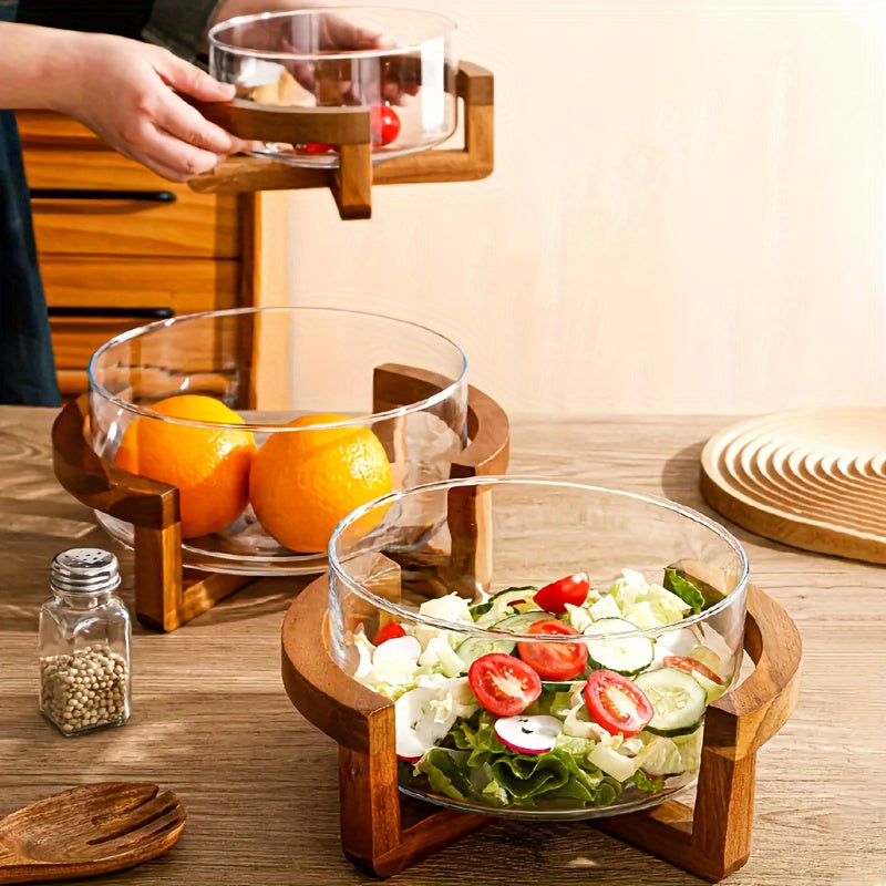 Rynx | Faridabio - Bamboo & Glass Fruit Bowl Set with Wooden Stand