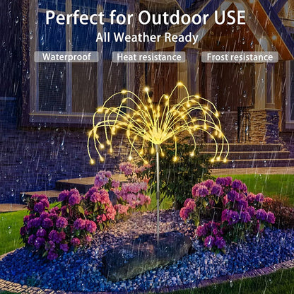 Rynx | Outdoor sunlight, Solar firework lights, 4 pack solar garden lights with 120 LED hedge star lights 8 modes patio fairy lights for pathway lawn backyard decoration (Warm white)
