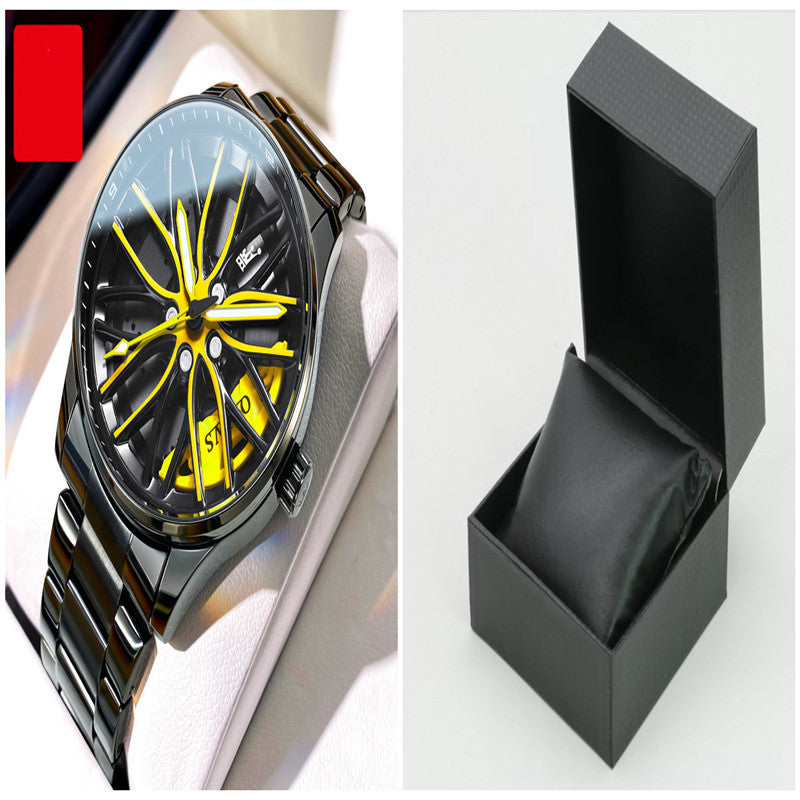 Rynx | Men's fashion hollowed-out luminescent waterproof quartz watch Black and yellow set