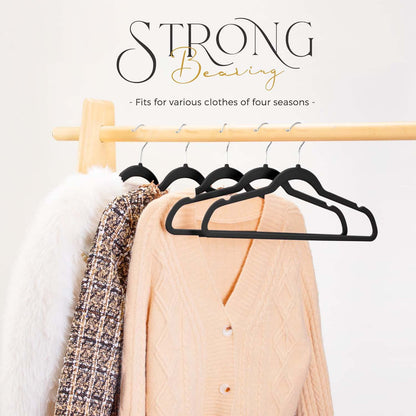 Rynx | 20/30/60 Pack Velvet Hangers - Premium Non-Slip Felt Hangers with Sturdy Black/White Finish - Heavy Duty Coat and Suit Hangers with Space-Saving 360° Rotating Rose Gold/Galvanized Metal Hook