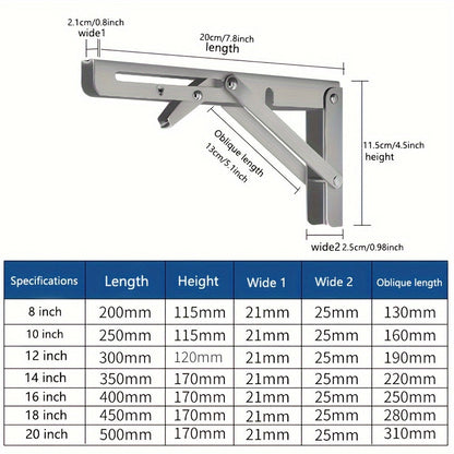 Rynx | SteelBracket - 2 Pieces Foldable Shelves with Adjustable Angle - Metal Wall Brackets