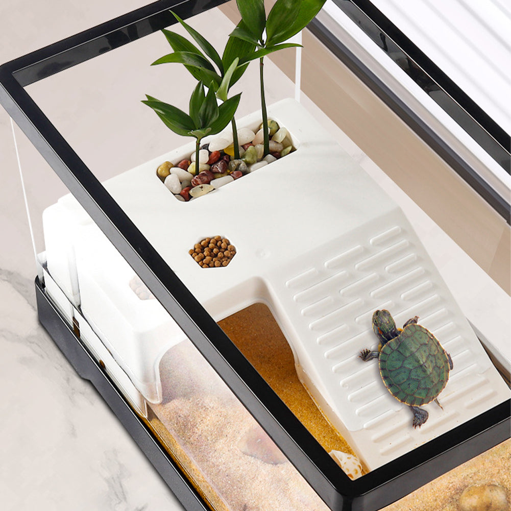 Rynx | Crystal clear turtle tank with drainage and heating platforms