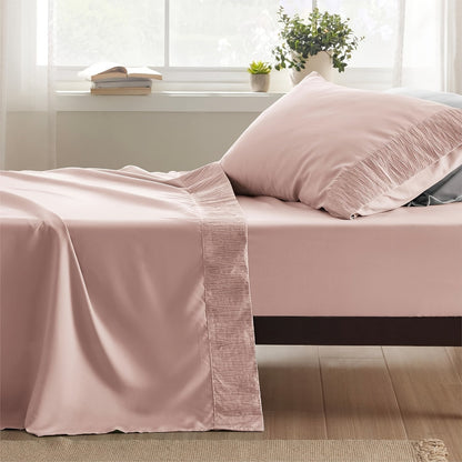 Rynx | 4 Piece Luxurious Microfiber Sheet Set – 14" Deep Pocket, Pinch Pleat Design, Shrink and Fade Resistant, Soft and Comfortable Bedding with Pillowcase, Flat and Fitted Sheets, All-Season Dorm Bedding