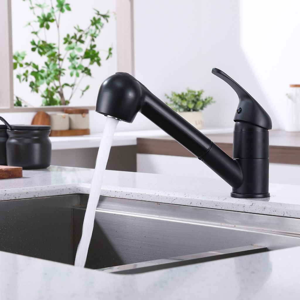 Rynx | Black Faucet Kitchen, Kitchen Faucets with 2 Spray Types Faucet with Pull-Out Spray, Mixing Valve Kitchen for Dual Sink