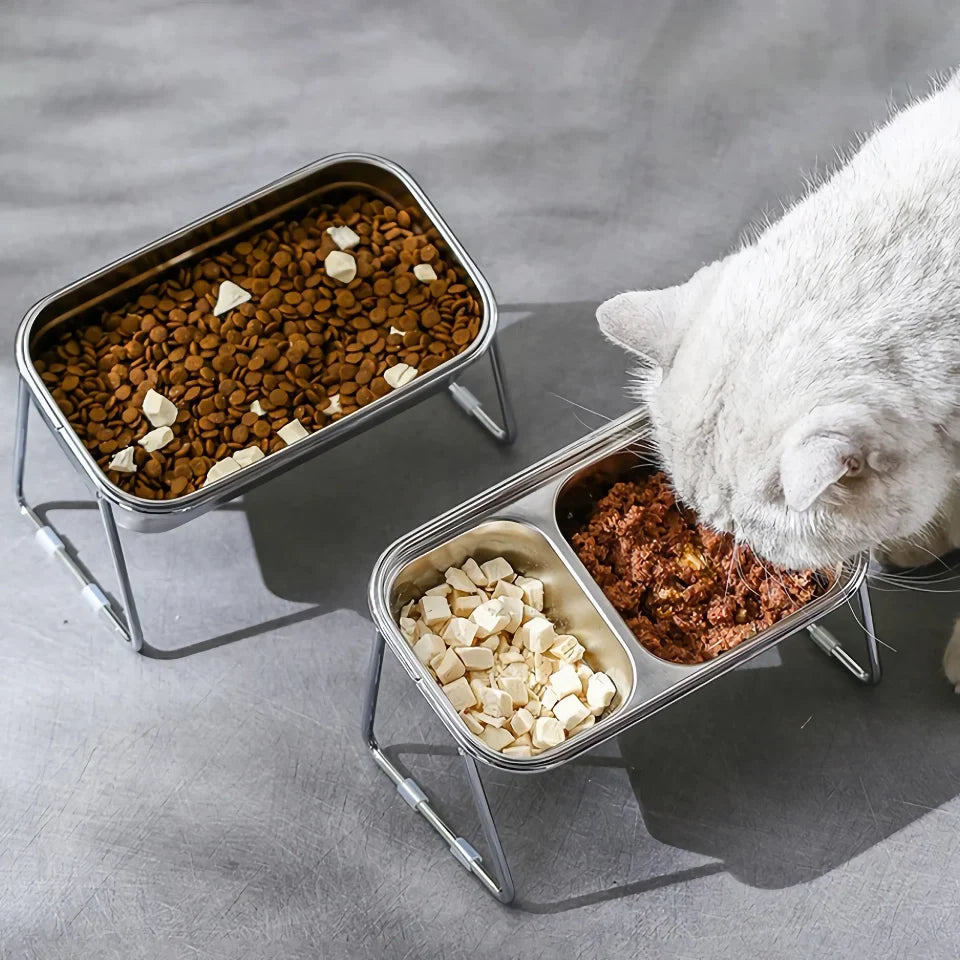 Rynx | Stainless Steel Elevated Cat Bowls - Non-Slip Pet Feeding Dish