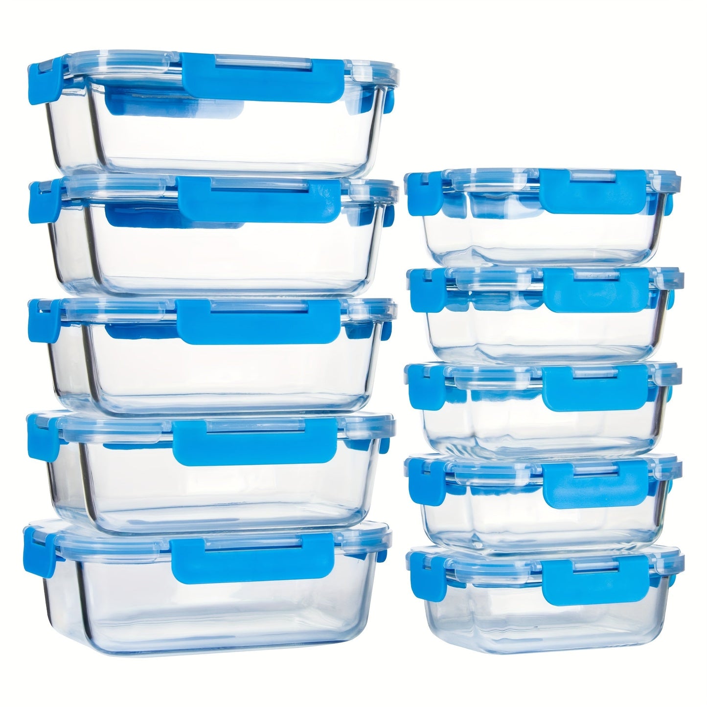 Rynx | 10-Pack Glass Meal Prep Containers Set with Airtight Lids – Durable Food Storage & Glass Lunch Boxes for Home, Kitchen, Office Blue