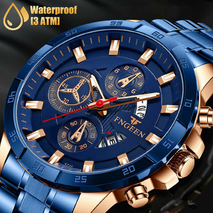 Rynx | Men's watch in stainless steel quartz classic business wristwatch for men - Blue