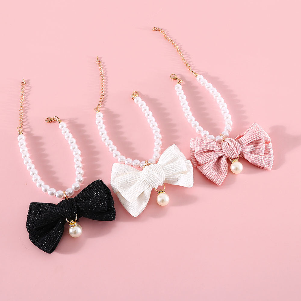 Rynx | Elegant Pearl Cat & Small Dog Collar with Rhinestone Bow