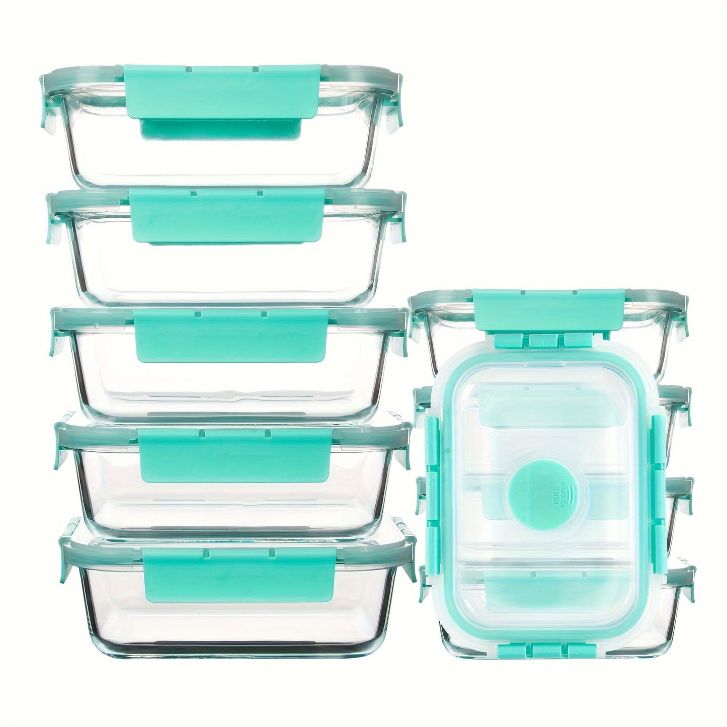 Rynx | 10-Pack Glass Meal Prep Containers Set with Airtight Lids – Durable Food Storage & Glass Lunch Boxes for Home, Kitchen, Office Mint Green-A