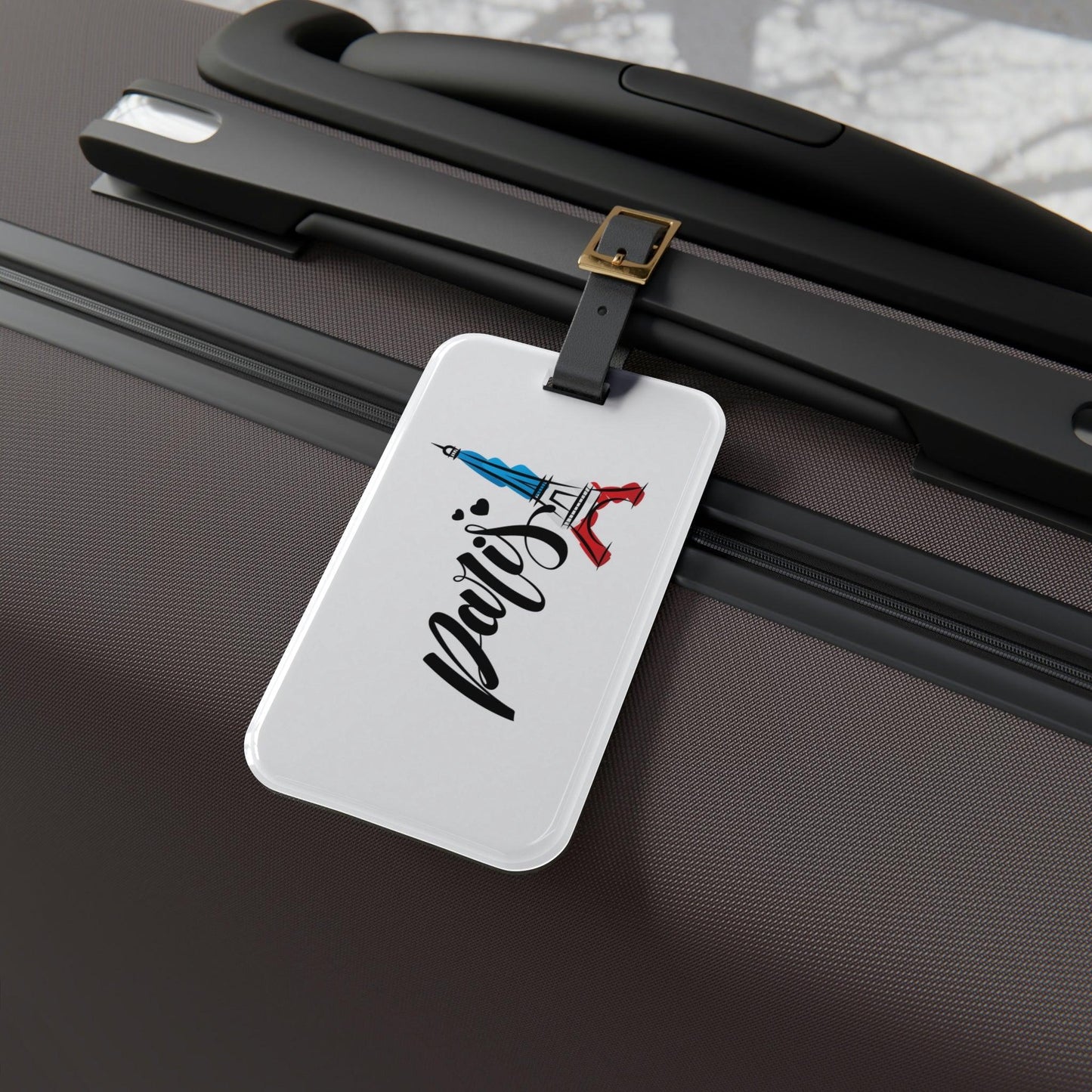 Rynx | Elegant Parisian Travel: Individual Acrylic Luggage Tag with Leather Strap