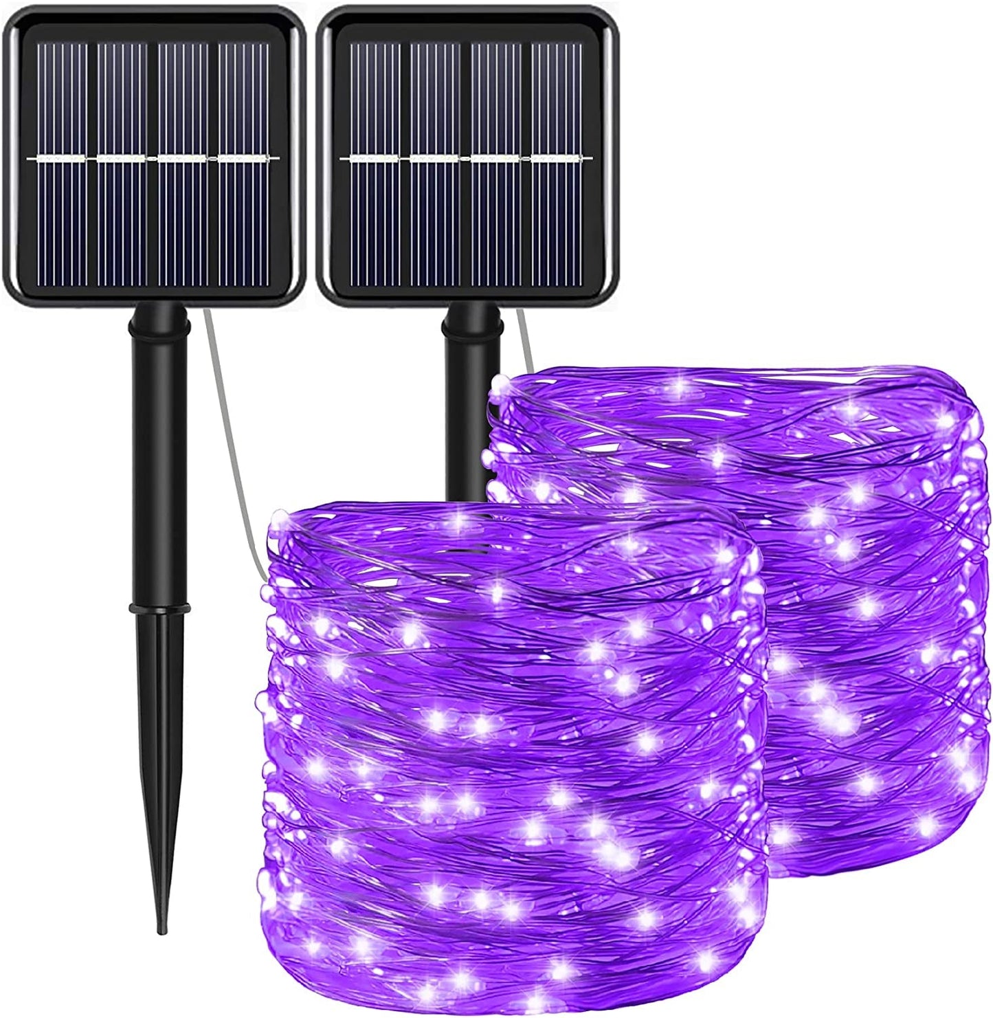 Rynx | July 4 patriotic home decorations outdoor lights - Red White Blue solar string lights, 2-pack each 100 LED 33 feet