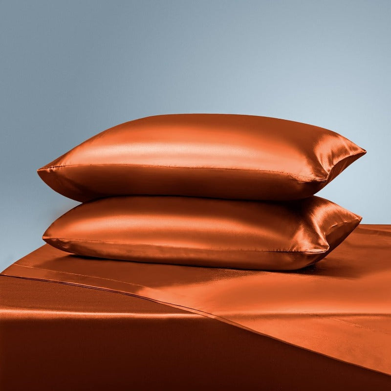 Rynx | Soft Silk Satin Sheet Set, Luxury Bedding Set (1 Satin Fitted Sheet with Elastic, 1 Satin Flat Sheet, 2 Satin Pillowcases (Twin/1 Pillowcase)