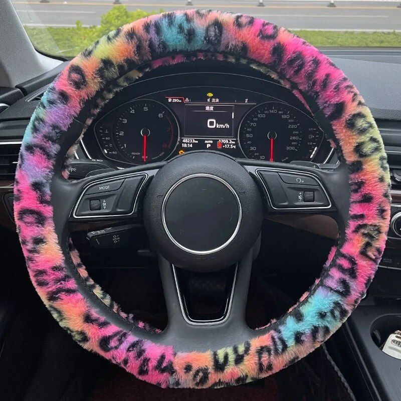 Rynx | Universal Plush Leopard Car Steering Wheel Cover