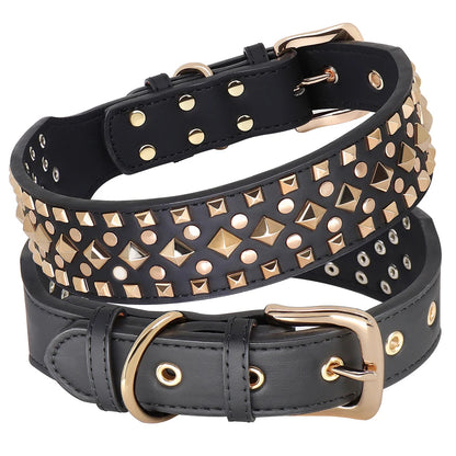 Rynx | 2" Wide Spiked Leather Dog Collar Adjustable for Pitbull, Bulldog and Large Dogs