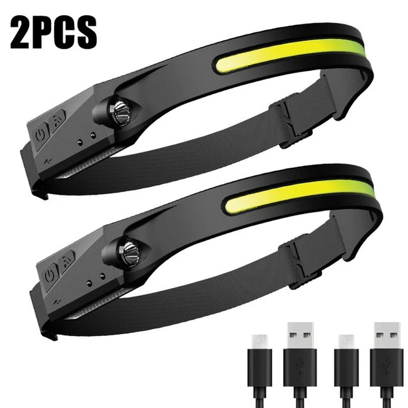Rynx | 1~2pcs Work Light Sensor COB LED Headlamp Camping Spotlight Outdoor Flashlight USB Rechargeable Headlamp Flashlight 5 Modes
