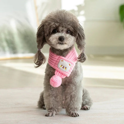 Rynx | Dog Knitted Scarf with Fuzzy Pompom - Winter Neck Warmer Bandana for Pets