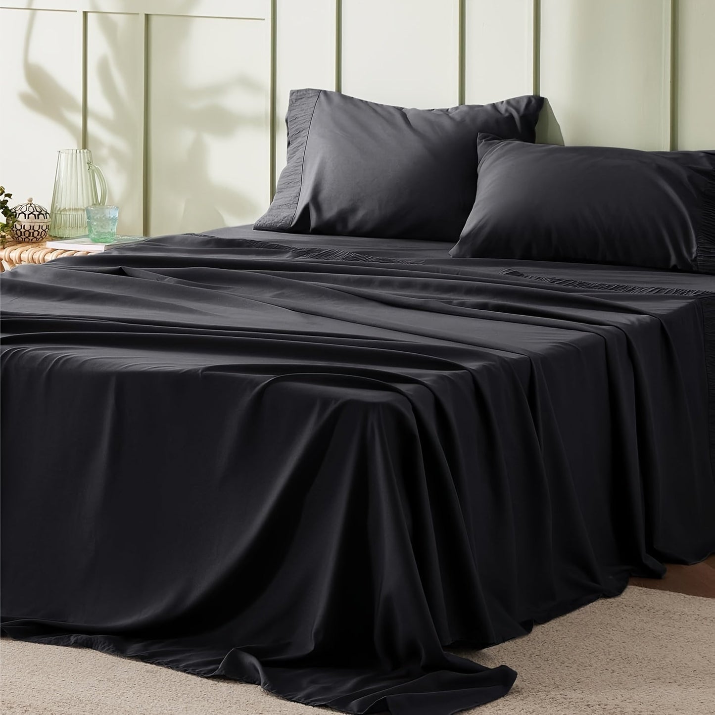Rynx | 4 Piece Luxurious Microfiber Sheet Set – 14" Deep Pocket, Pinch Pleat Design, Shrink and Fade Resistant, Soft and Comfortable Bedding with Pillowcase, Flat and Fitted Sheets, All-Season Dorm Bedding