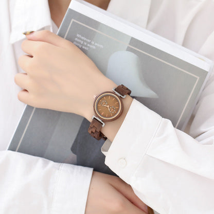 Rynx | Ladies' Quartz Round Analog Ebony Wood Watch