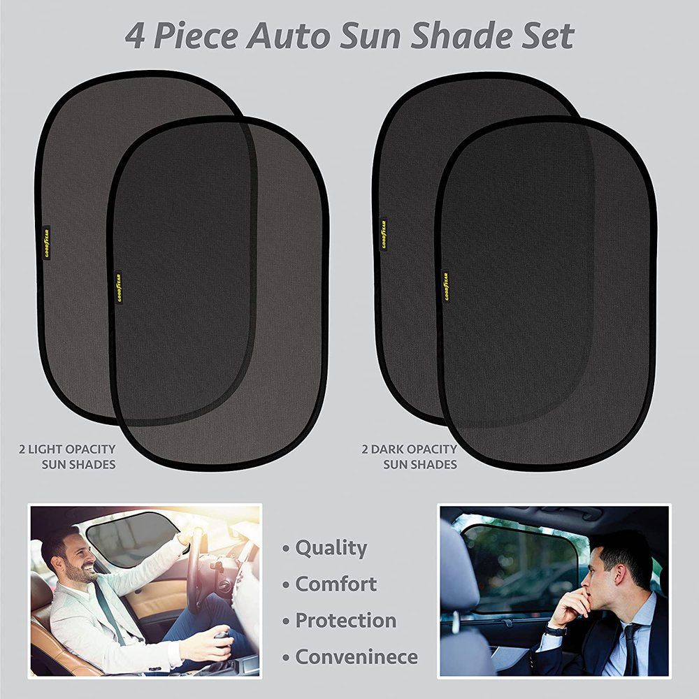 Rynx | Goodyear 4-pack Self-adhesive Car Window Shades with Double-layered Design for Maximum Sun Protection and Visibility